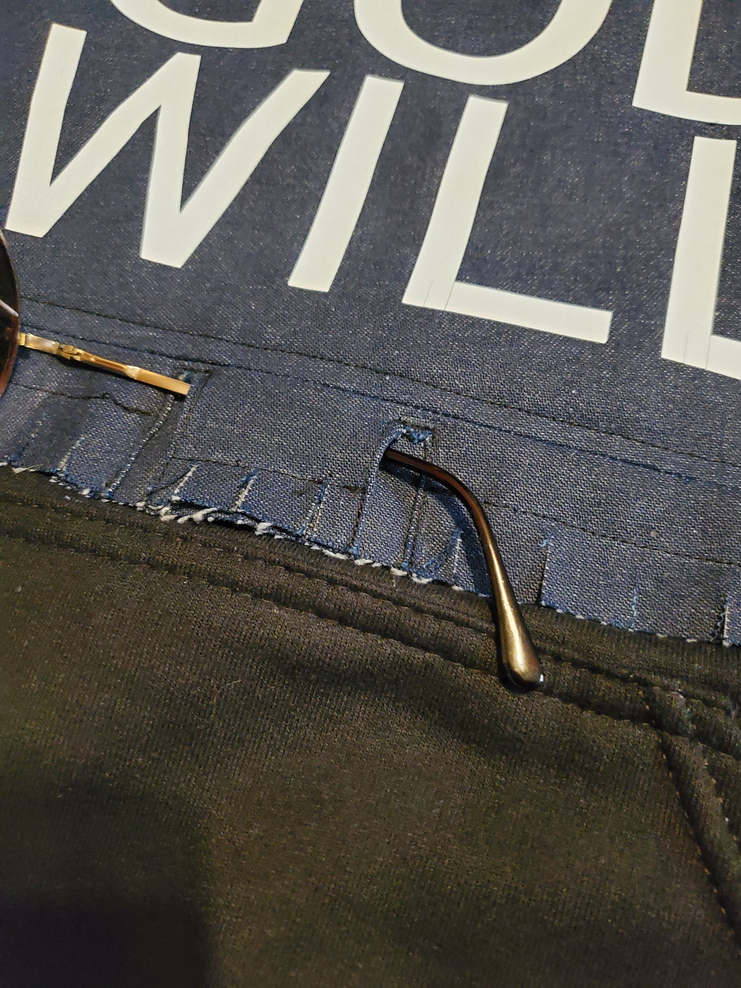 "KNOW GOD WILL." Denim Patch Hoodie