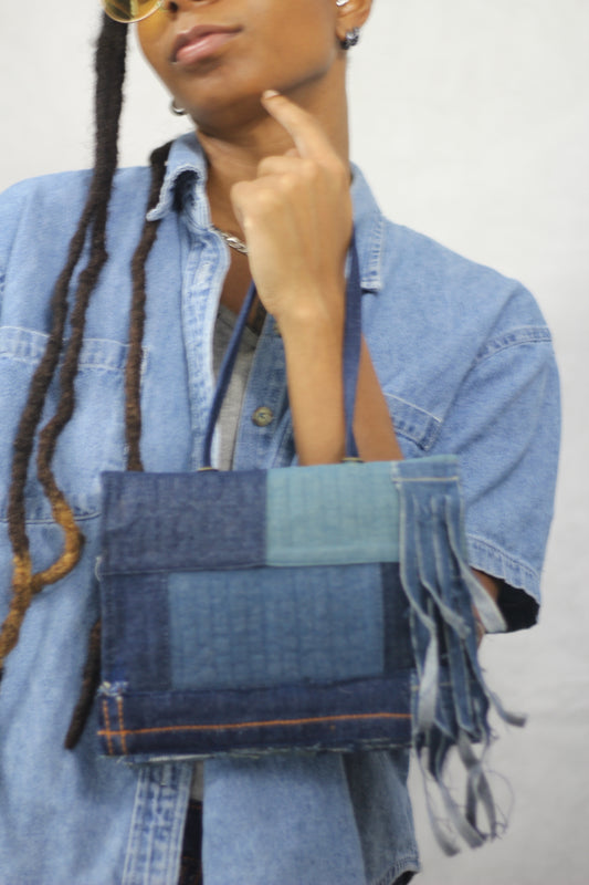 "Blocked" Denim Purse
